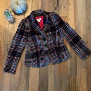 TALBOTS Wool Blazer •gray, red, black •Plaid blazer•.  Size 10• button up blazer